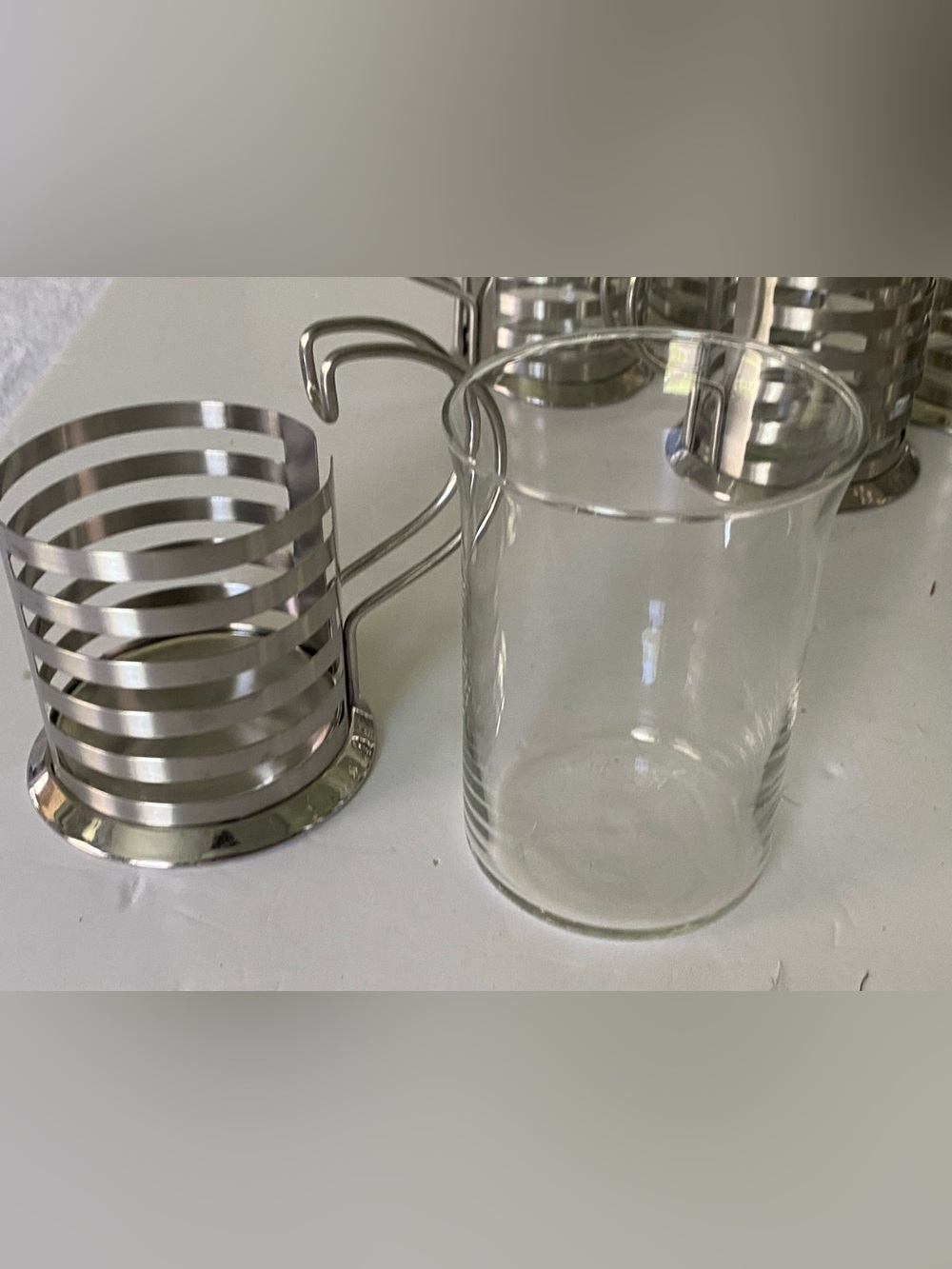 6 Glass Inserts With Decorative Silver Metal Handles - Picture 5 of 7